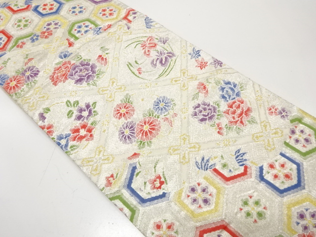 佐賀錦　格天井花の丸文織り出し　袋帯